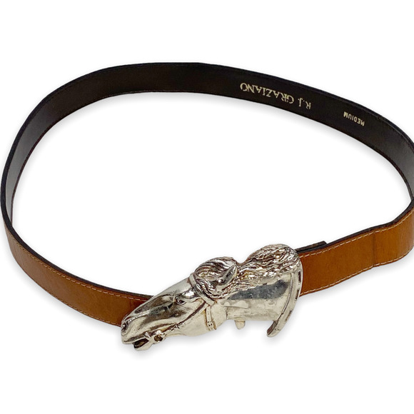 R.J. Graziano Accessories - Vintage R.J Graziano Brown Leather Belt with Silver Horse Buckle Medium